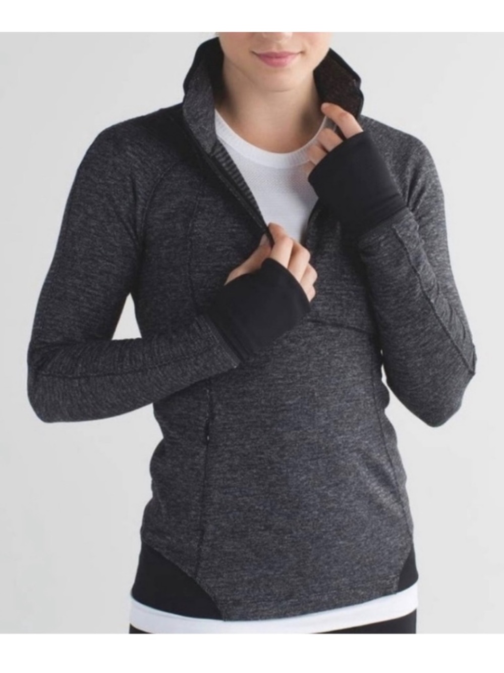 Lululemon Runderful 1/2 Zip Pullover Size 4 Mini Check Pique / Heathered Black